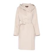 Max Mara Studio Beige Ull Wrap Kappa med Huva Beige, Dam