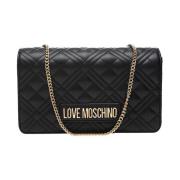 Love Moschino Quiltad Logotyp Crossbody Väska Svart Black, Dam