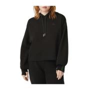 Lacoste Svart Sportig Cropped Tröja med sprund Black, Dam