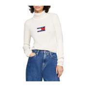 Tommy Jeans Räfflad Dolcevita Sweaters White, Dam