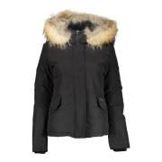 Woolrich Svart huva jacka med avtagbar päls Black, Dam