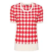 Joseph Röd Vichy Jacquard Kortärmad T-shirt Red, Dam