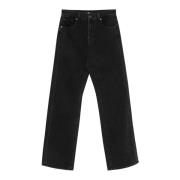 7 For All Mankind Högmidjade denimbyxor, rak ben passform Black, Dam