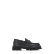 Woolrich Svart Läder Loafers Rund Tå Klack Black, Dam