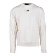 Emporio Armani Vit Ull Rund Hals Stickat Plagg White, Herr