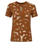 Max Mara Studio Blommig Spets Kortärmad T-shirt Brun Brown, Dam