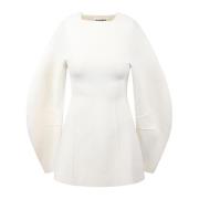 Jil Sander Rör Ballongärm Pullover White, Dam