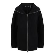 Helmut Lang Bred Dragkedja Shawl Krage Jacka Black, Dam