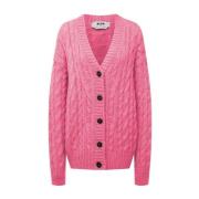 Msgm Rosa Cable-Knit V-Neck Sweater Pink, Dam