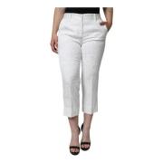 Dolce & Gabbana Vit Blommig Brokad Cropped Byxor White, Dam