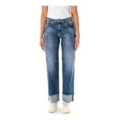 Le Temps Des Cerises Straight Fit Mid Waist Jeans Blue, Dam