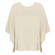 D.Exterior Satin Batwing Blus Off-White Brown, Dam