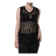 Dolce & Gabbana Svart Paljett Tanktop med Rund Hals Black, Dam