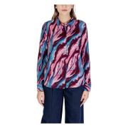 Ichi Rosa Långärmad Button-Up Skjorta Multicolor, Dam