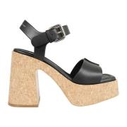 Stella McCartney Svart Chunky Heel Sandal med Ankelrem Black, Dam