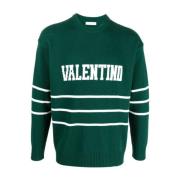 Valentino Garavani Logo-Intarsia Ull-Kashmir Tröja Green, Herr