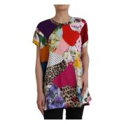 Dolce & Gabbana Patchwork Silke Bomull Blus Topp Multicolor, Dam