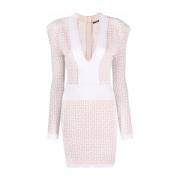 Balmain Glittrande Monogram Miniklänning i Beige Beige, Dam