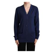 Dolce & Gabbana Blå Ull Cardigan Elegant Stil Blue, Dam