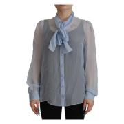 Dolce & Gabbana Blue Long Sleeves Ascot Collar Blouse Light Top Blue, ...