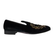 Dolce & Gabbana Svarta Velvet Bee Crown Loafers Black, Herr