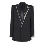 Balmain 1-knapp jacka med broderad 'Love Letter' krage Black, Herr