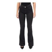 YES ZEE Svarta Flare Jeans med Fickor Black, Dam