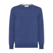 Brunello Cucinelli Blå Cashmere Crew Neck Sweater Blue, Herr