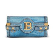 Balmain B-Buzz Pouch 23 i denim print canvas Blue, Dam