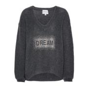 American Dreams Kristall Dröm V-ringad Pullover Gray, Dam