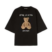 Palm Angels Slogan Print Bear Motif T-shirts Black, Herr