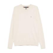 Tommy Hilfiger Beige Stickad Crew Neck Sweater Beige, Herr