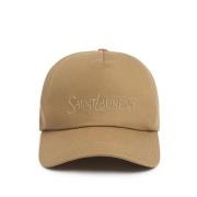 Saint Laurent Broderad Baseballkeps med Justerbar Skärm Beige, Unisex