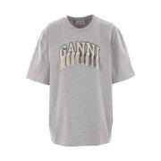 Ganni Ekologisk Bomull Logo Broderad T-shirt Gray, Dam