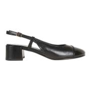 Tory Burch Svarta Cap-Toe Slingback Skor Black, Dam