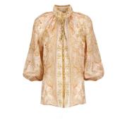 Zimmermann Orange Paisley Blus med hög hals Orange, Dam