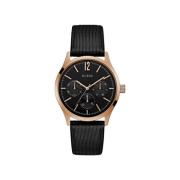 Guess Svart läder kvarts analog klocka Black, Herr