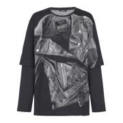 Balmain Leather Trompe L`Œil LS T-Shirt Black, Herr