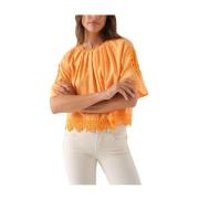 Salsa Orange Broderad Blus med Kort Ärm Orange, Dam