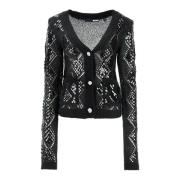 Rotate Birger Christensen Perforerad Diamant Cardigan med Paljetter Bl...