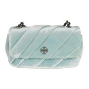 Tory Burch Sammet Mini Flap Väska Blue, Dam