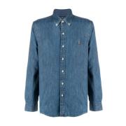 Ralph Lauren Button-Down Logo Denim Skjorta Blue, Herr