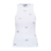 Ganni Broderad Logga Bomull T-shirt Vit White, Dam