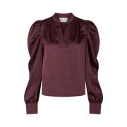 Neo Noir Burgundy Sateen V-Neck Blouse Red, Dam