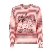 Golden Goose Randig Röd T-shirt med G-Patch Red, Dam