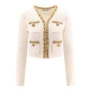 Self Portrait Rhinestone Profile Cardigan Beige, Dam