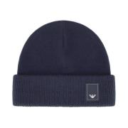 Emporio Armani Marinblå Ribbstickad Beanie Mössa Blue, Herr