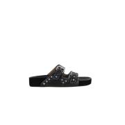 Isabel Marant Svarta läderstudded platta sandaler Black, Dam