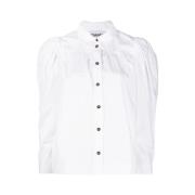 Ganni Poplin Button Down Puff Sleeve Skjorta White, Dam