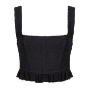 Pinko Ärmelös Tweed Crop Top Black, Dam